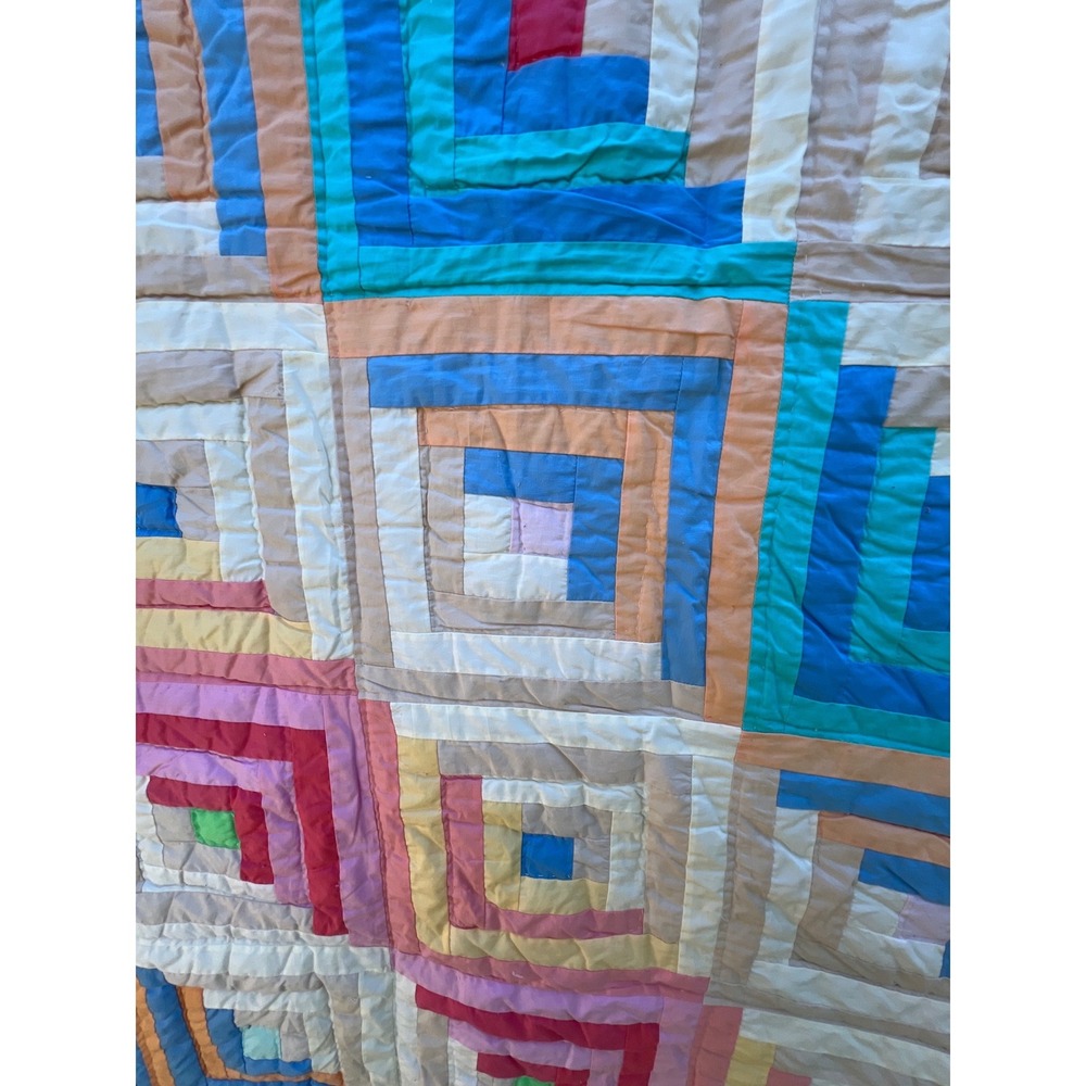 KEECO Log Cabin Patchwork Quilt Set Queen 92x96 Multicolor Striped 3pc Bedding